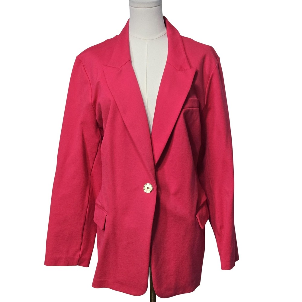MICHAEL Michael Kors Blazer Womens 3X Pink Stretch Ponte One Button Logo Jacket